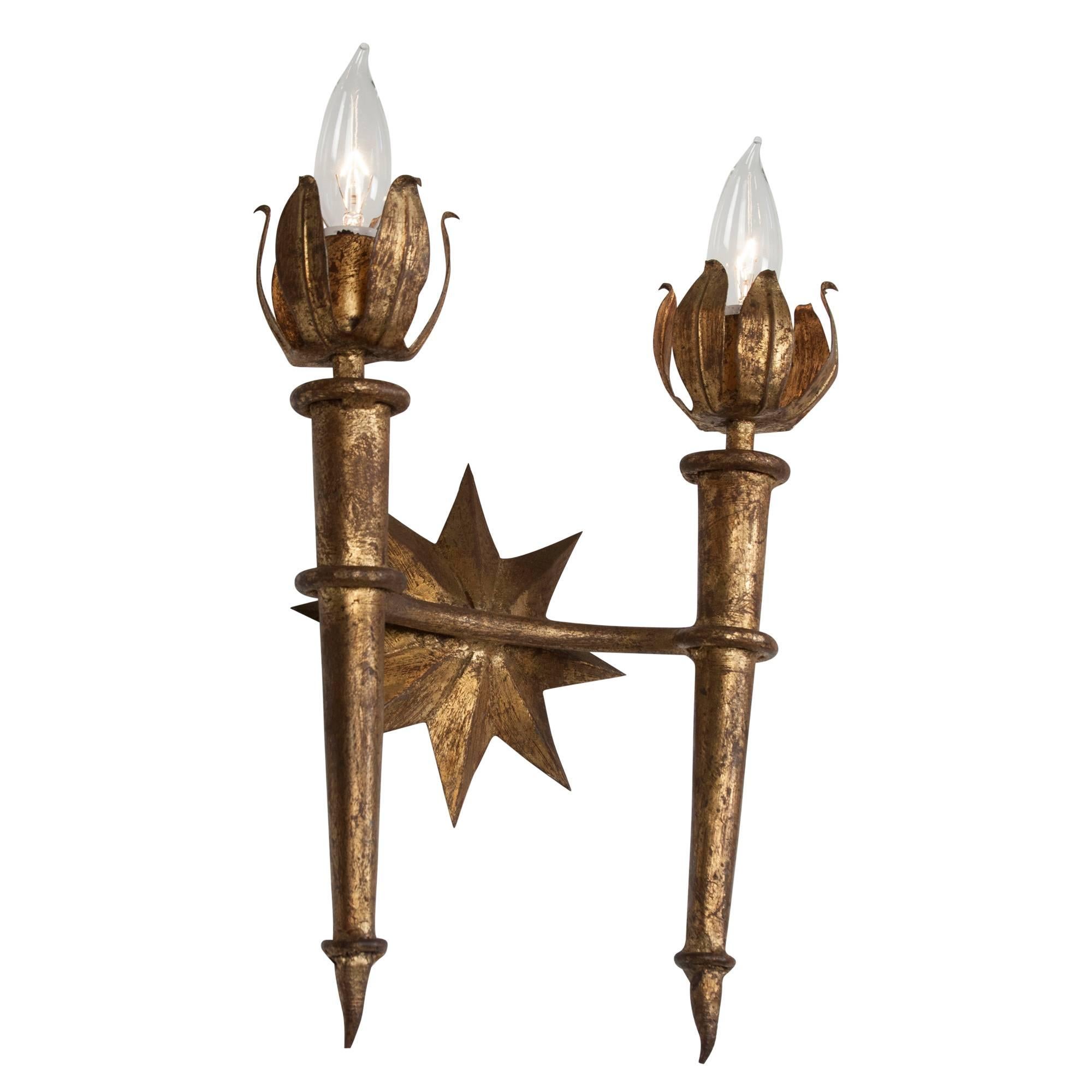 Pair of Poillerat Style Wall Sconces, French, 1940s 1