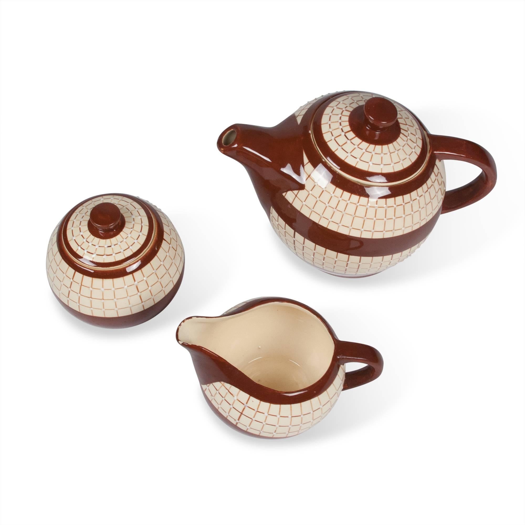 Modern Three-Piece Ceramic Tea Service by Longchamps For Sale