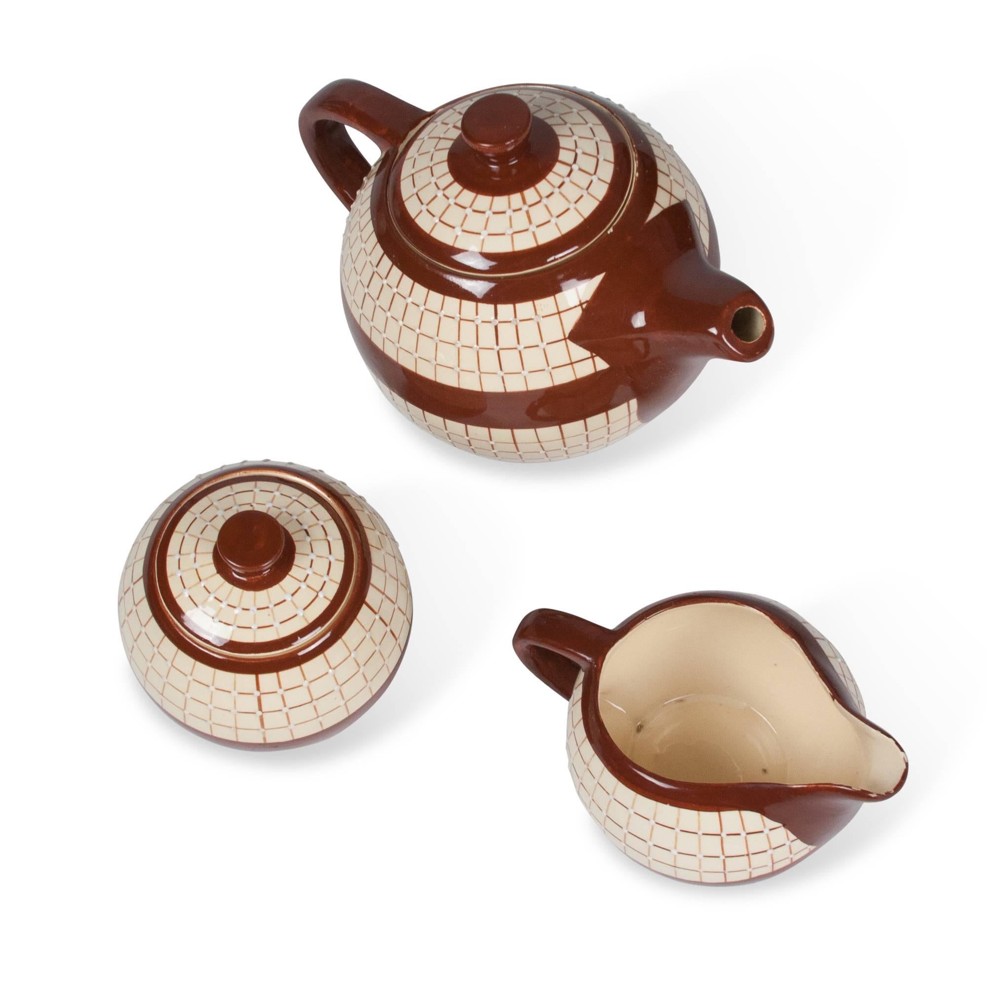 French Three-Piece Ceramic Tea Service by Longchamps For Sale