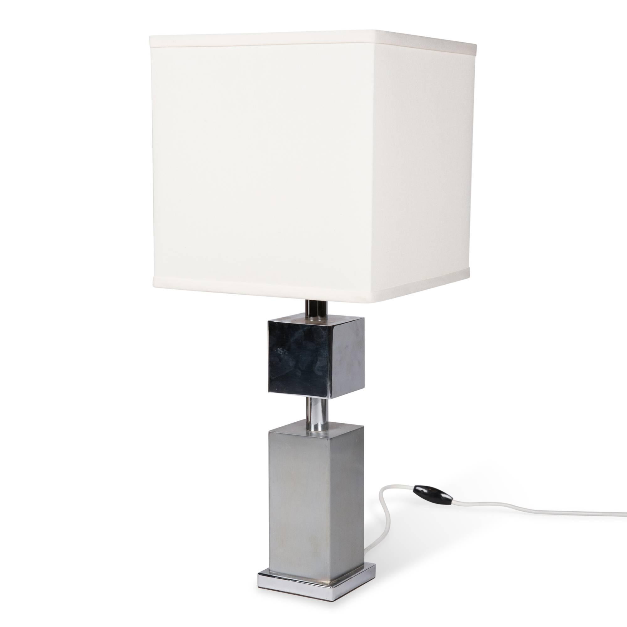 Late 20th Century Chrome Square Column Table Lamp, French, 1970s For Sale