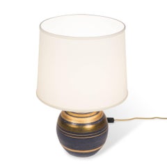Gold Striped Ceramic Table Lamp, French, 1960s