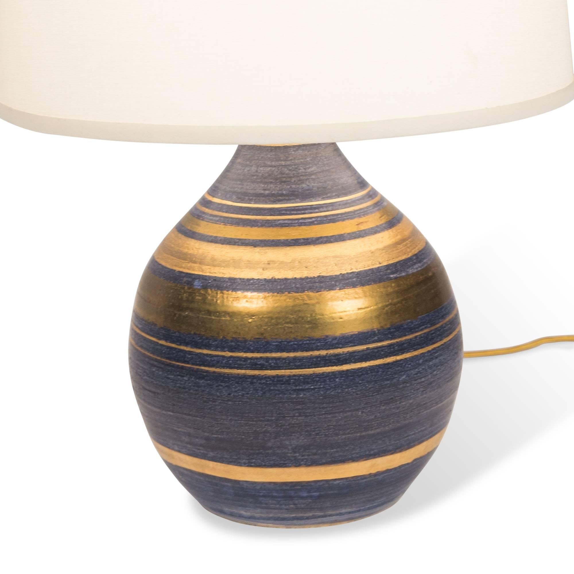 Modern Gold Striped Ceramic Table Lamp, French, 1960s For Sale