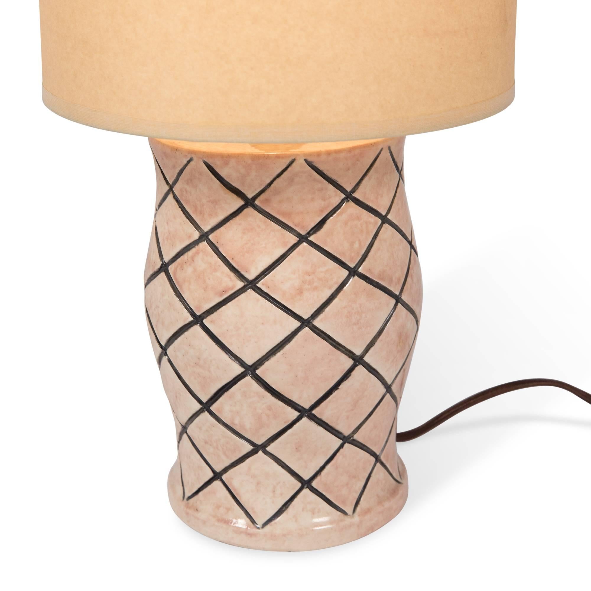 Art Deco Crosshatch Glazed Ceramic Table Lamp, French, 1930s For Sale