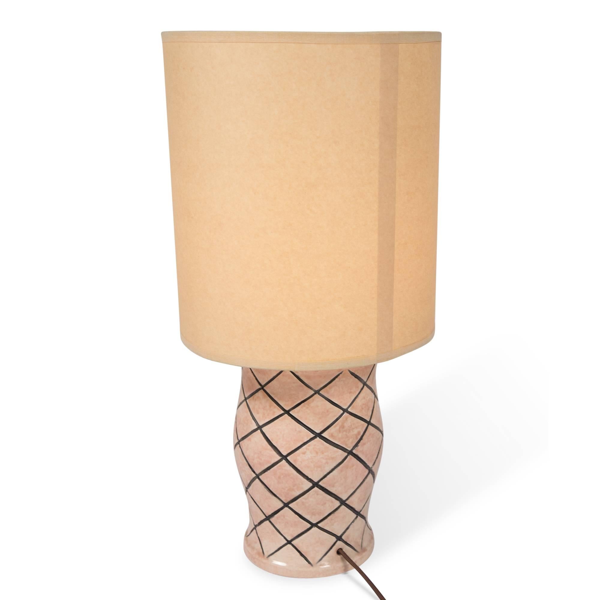 Crosshatch Glazed Ceramic Table Lamp, French, 1930s In Excellent Condition For Sale In Brooklyn, NY