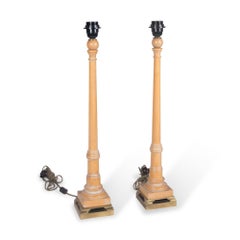 Limed Oak Column Table Lamps, American, Early 1960s