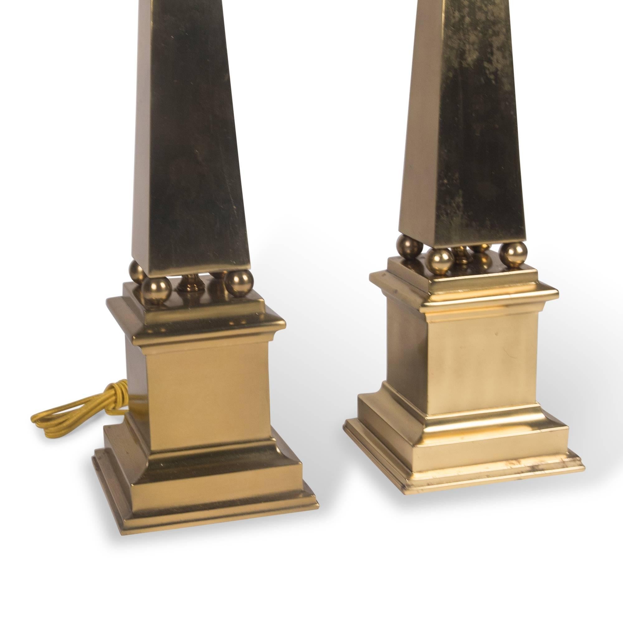 Mid-Century Modern Brass Obelisk Table Lamps by Marbro, American, 1960s