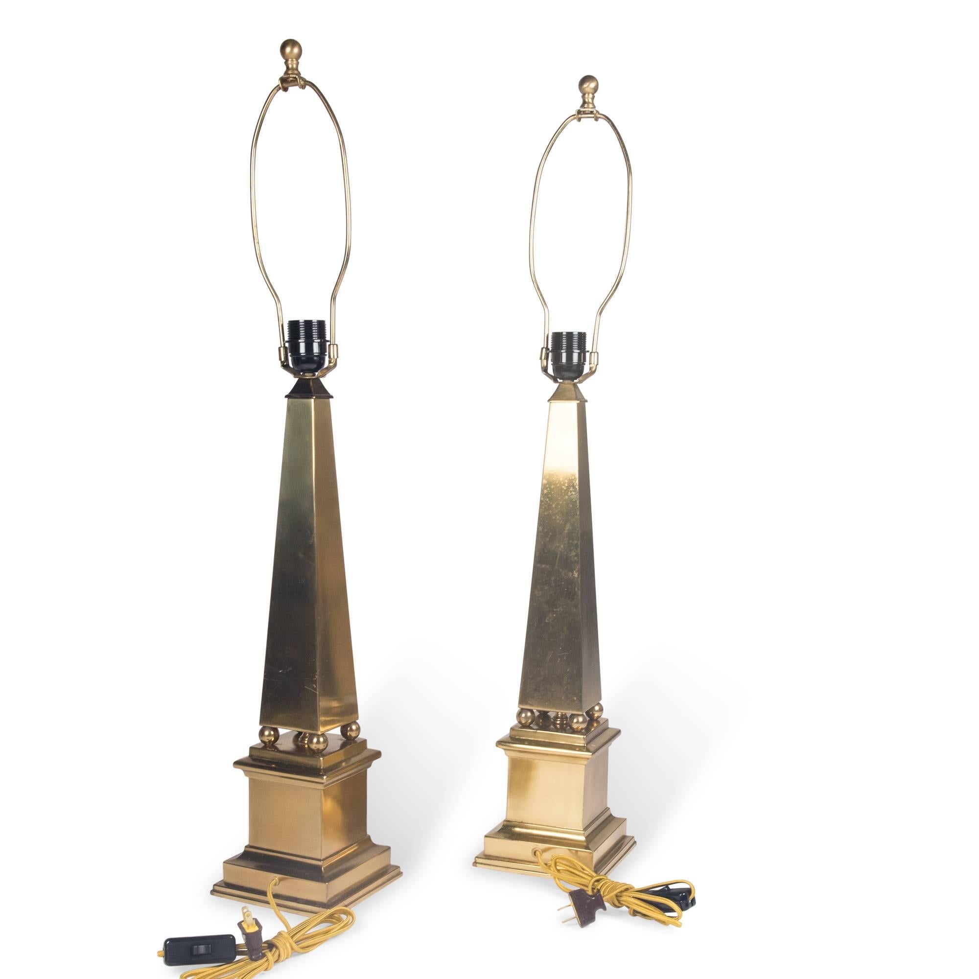Mid-20th Century Brass Obelisk Table Lamps by Marbro, American, 1960s