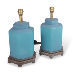 Pair of Blue Glazed Ceramic Table Lamps by Marbro