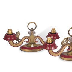 Pair of Bronze and Lacquered Mantle Lamps, French, 1930s