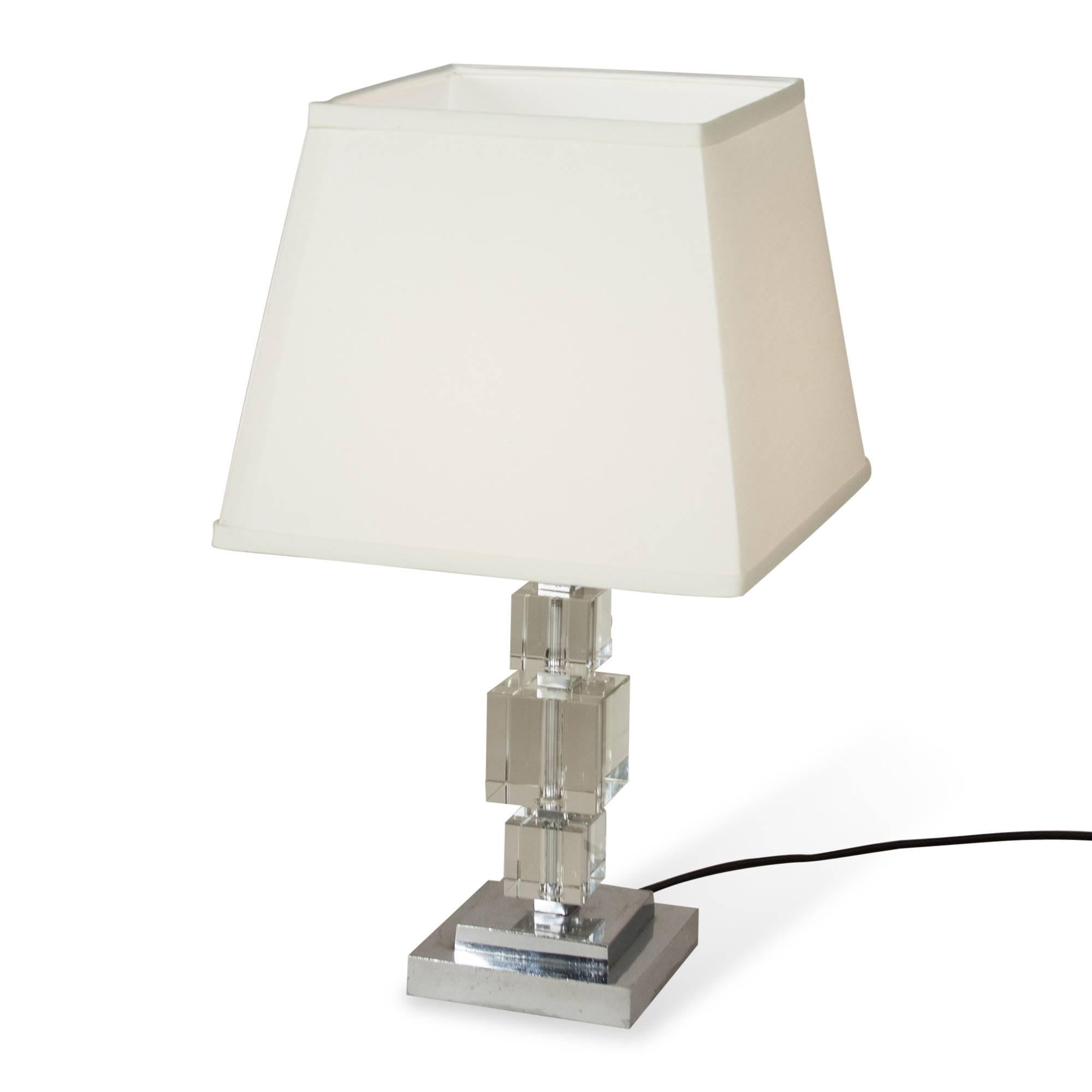 Art Deco French 1930s Crystal Cube Table Lamp For Sale