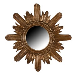 Sculpted Sunburst Gold Painted Wall Mirror, French, 1960s