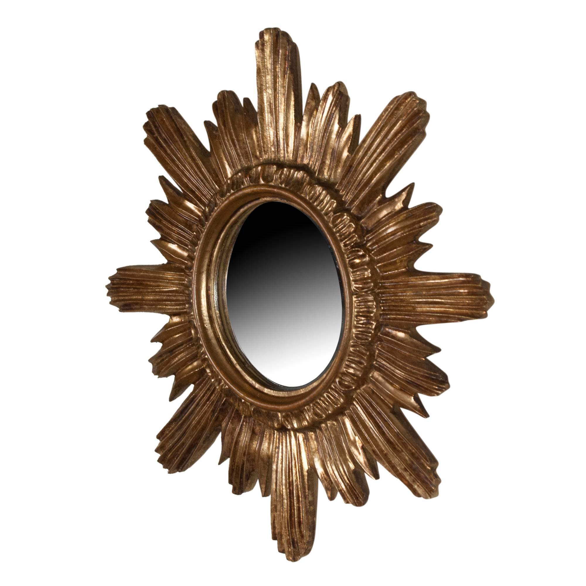 Modern Sculpted Sunburst Gold Painted Wall Mirror, French, 1960s For Sale