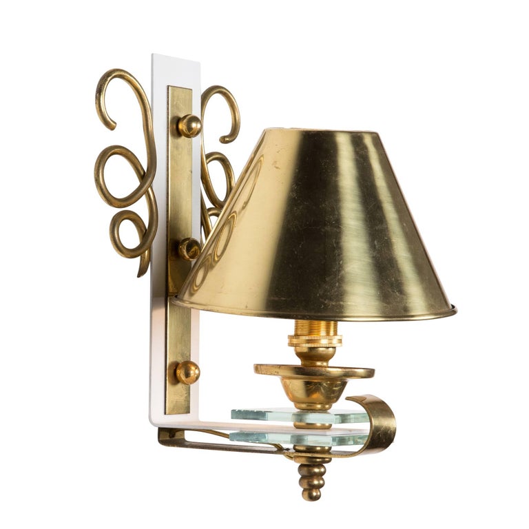 Pair of Single Arm Brass Swirl Wall Sconces, French, 1960s For Sale at 1stdibs