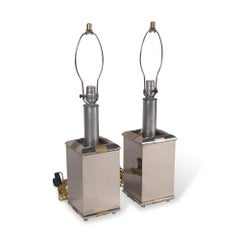 Pair of Chrome and Brass Table Lamps by Tommaso Barbi, Italian, 1970s