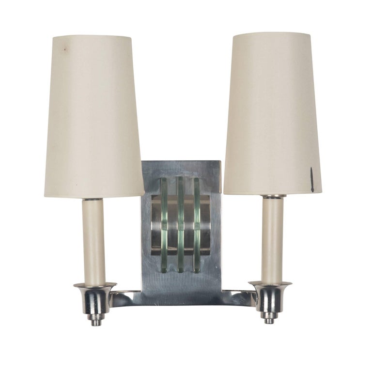 Pair of Chrome and Glass Wall Sconces, French, 1940s For Sale at 1stdibs