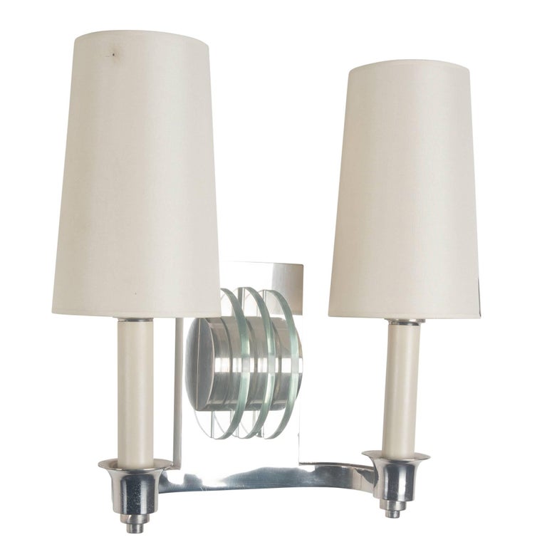 Pair of Chrome and Glass Wall Sconces, French, 1940s For Sale at 1stdibs