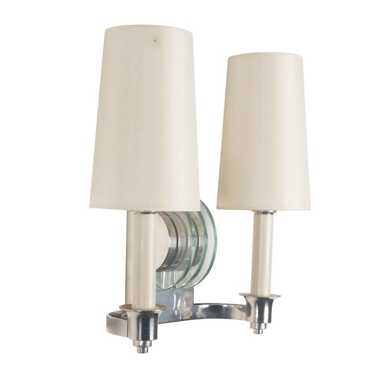 Pair of Chrome and Glass Wall Sconces, French, 1940s For Sale at 1stdibs