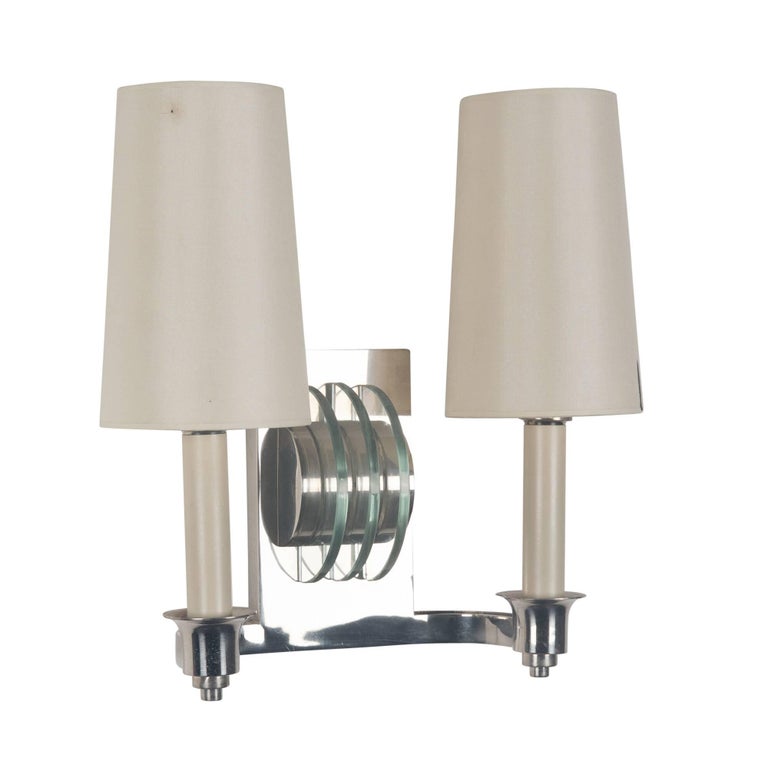 Pair of Chrome and Glass Wall Sconces, French, 1940s For Sale at 1stdibs