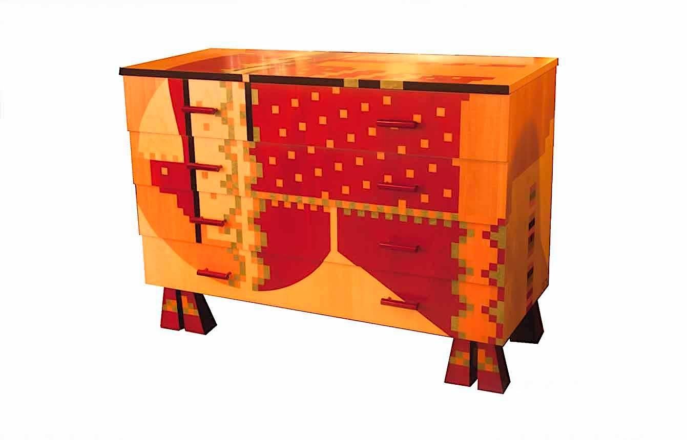 Alessandro Mendini Calamobio, chest of drawers for Zanotta
This museum piece, can be found in the Montreal Museum of Fine Arts.
The cabinet is made in beech, with anodized aluminium handles.
Only nine piece has been made, this one is the ninth.