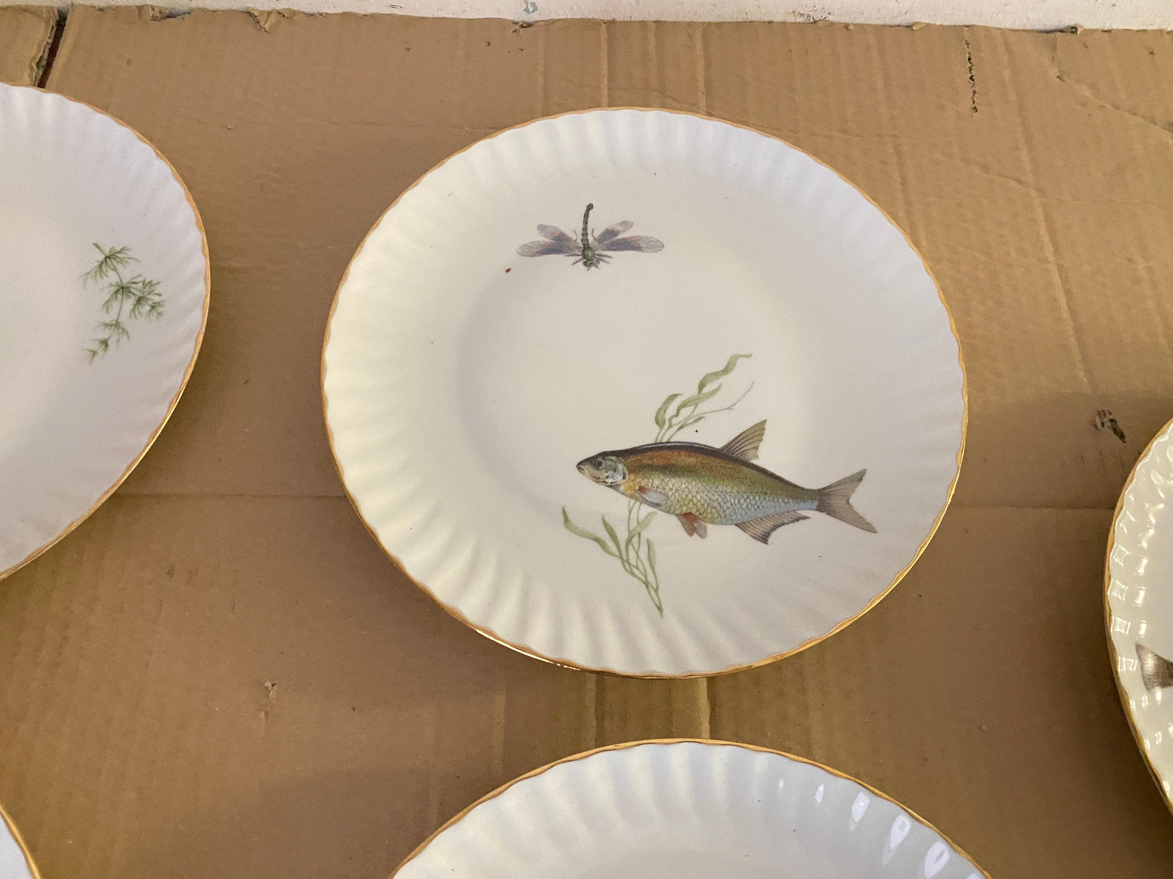 Mid-Century Modern Porcelain Fish Plates by Limoges, France 1