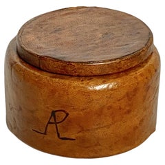 Leather Covered Tobacco Box, or Box, in Ceramic and Wood Brown, France 1940