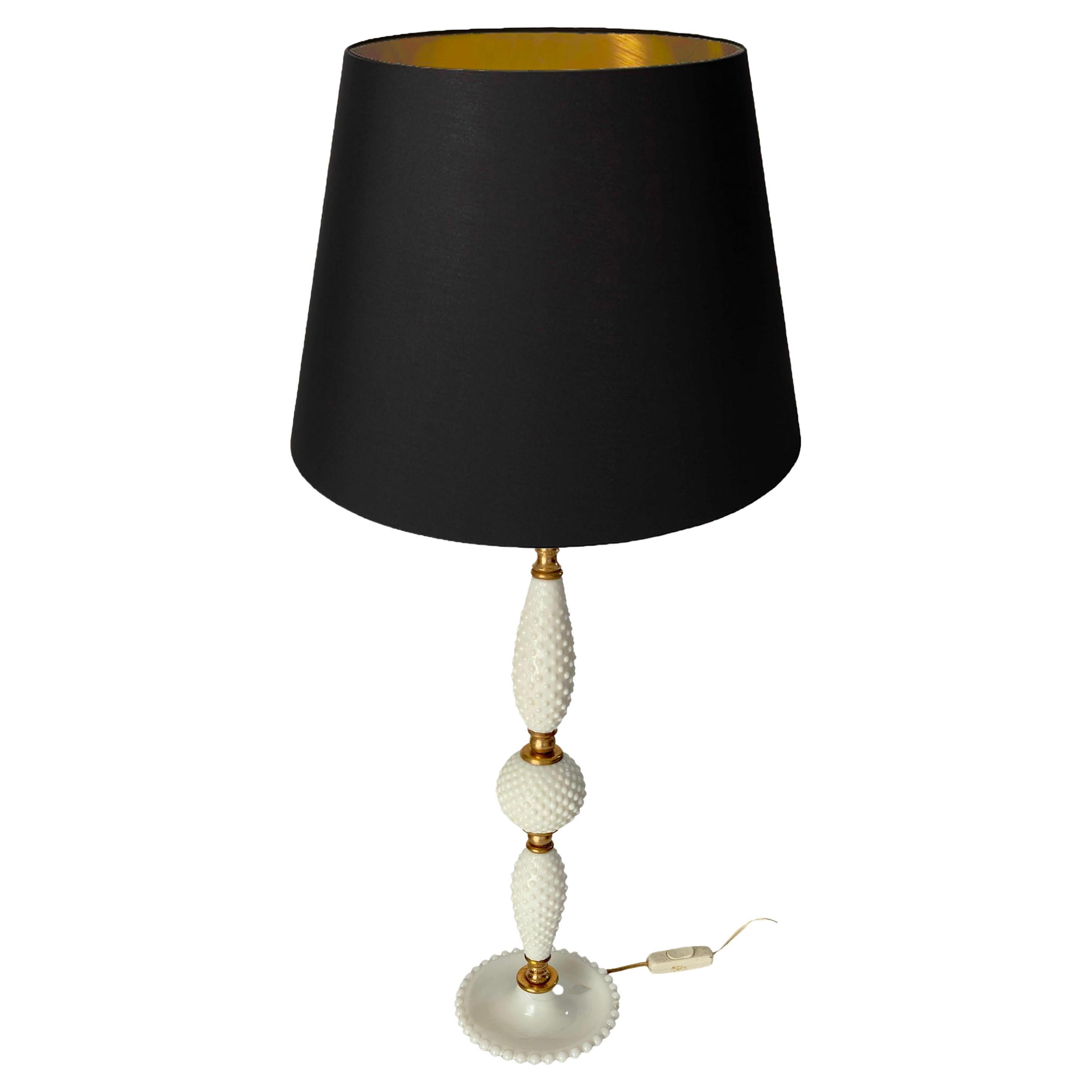 White Glass Table Lamp, with Brass, Italy, 1970