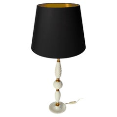 Retro White Glass Table Lamp, with Brass, Italy, 1970