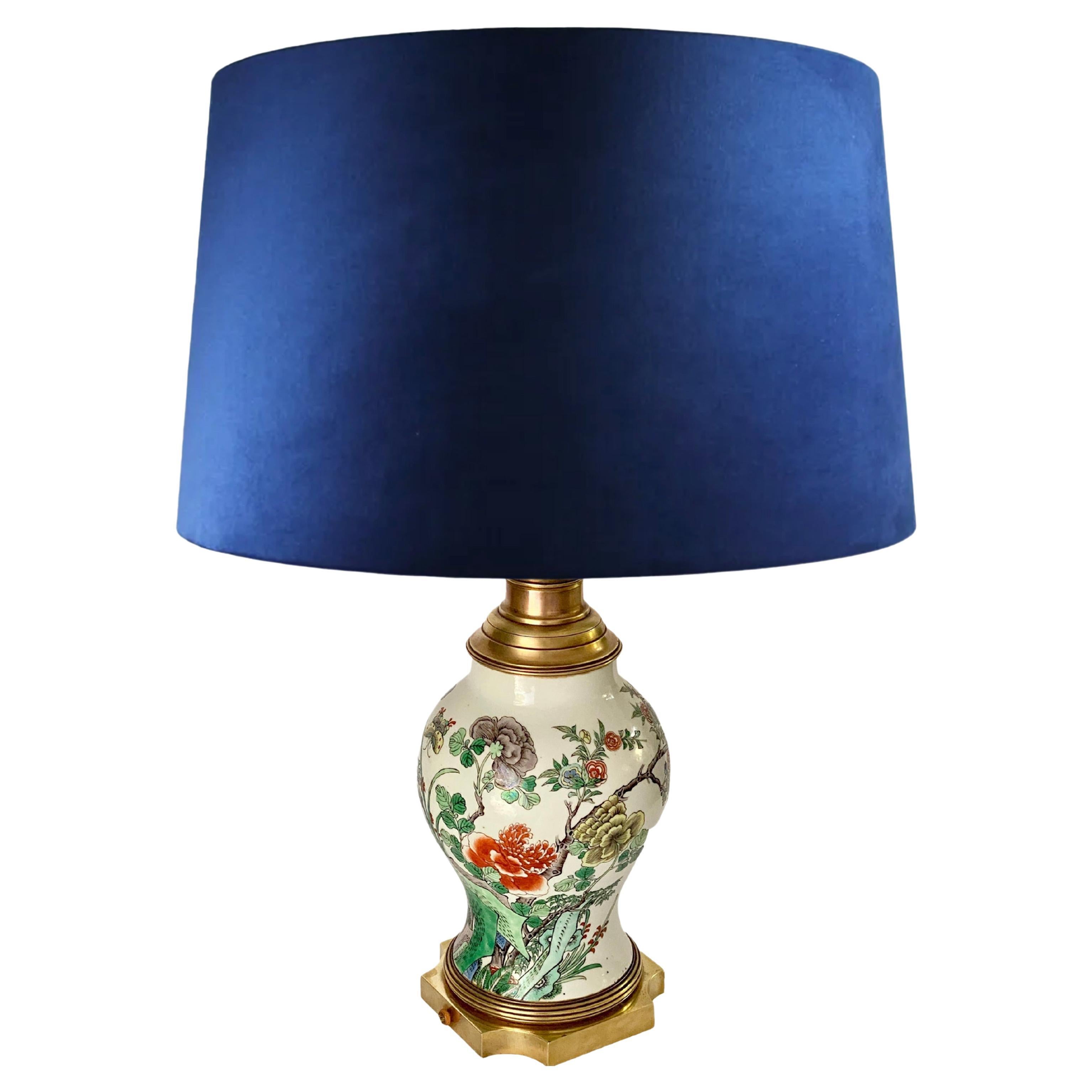 Chinese Table Lamp, 19th Century with Brass Mount, 19th Century Famille Rose For Sale