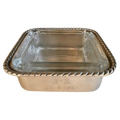 Vintage Silvered plated and Glass Ashtray Beatiful Patina
