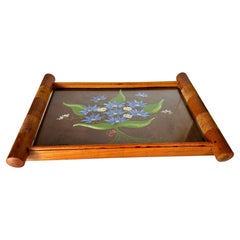 Plateau Art Déco en bois peint à la main couleur Brown  France 1940