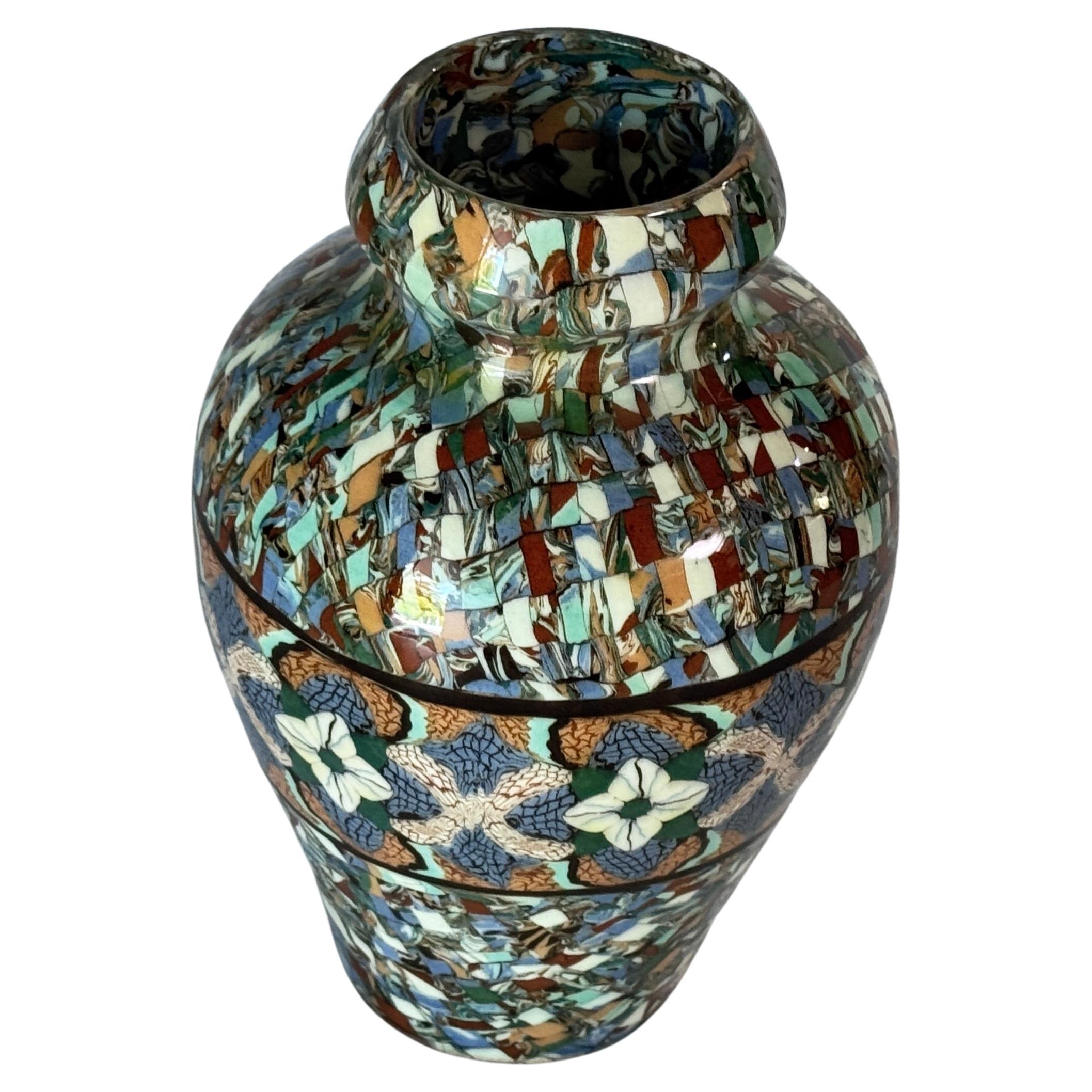French Jean Gerbino Mosaic Ceramic Vase – France, Mid-20th Century – Glazed Earthenware For Sale