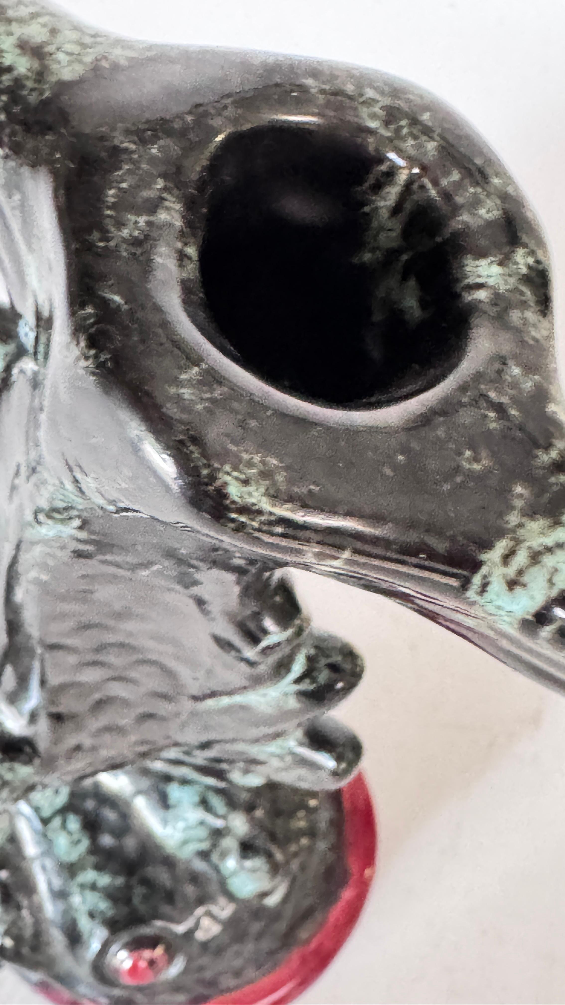 Candeliere scultoreo in ceramica - Francia - Smalto nero, rosso & verde in vendita 1