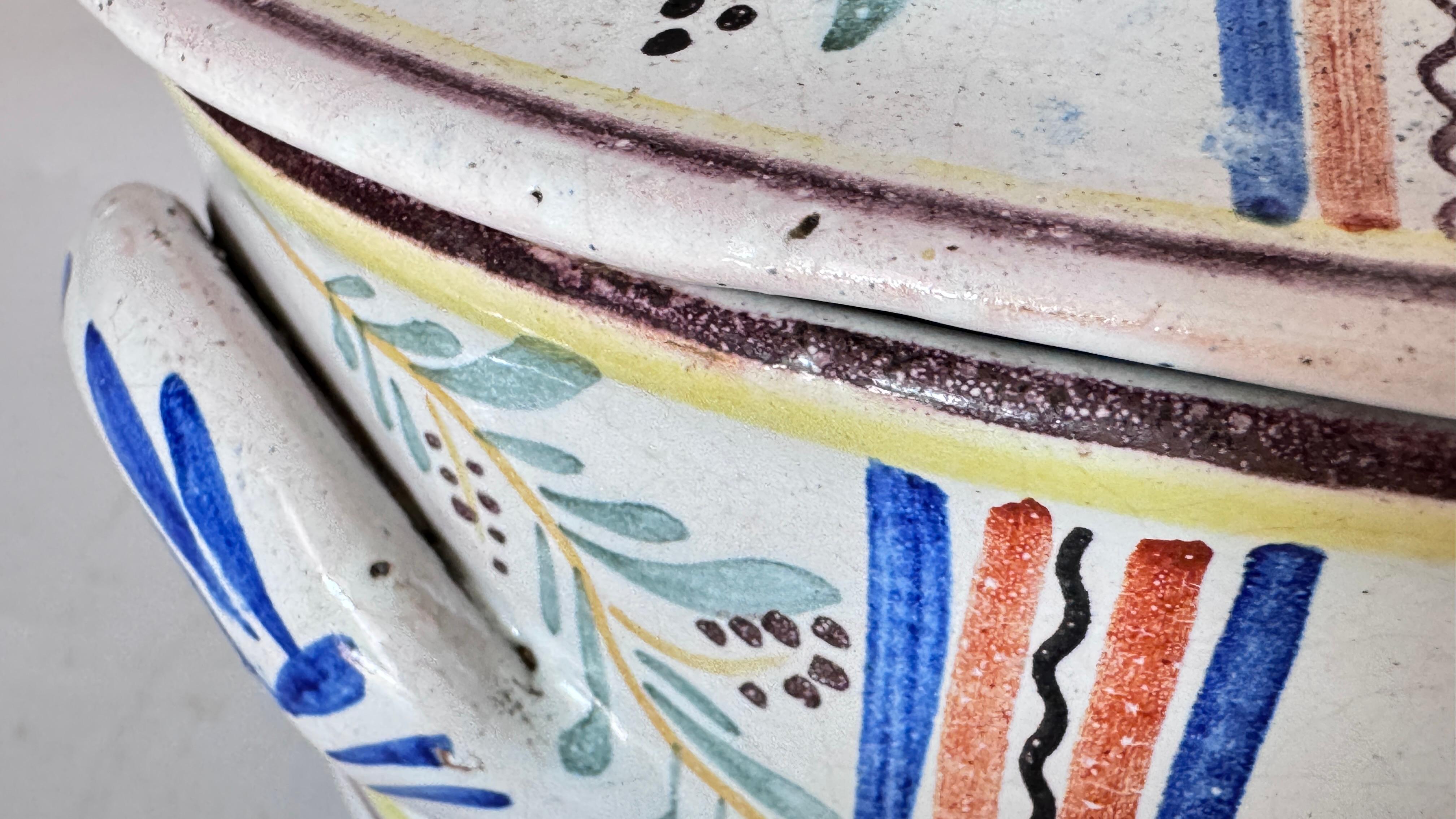 French Hand-Painted Faience Terrine – Rustic Provençal Style – Bird & Botanical For Sale 3