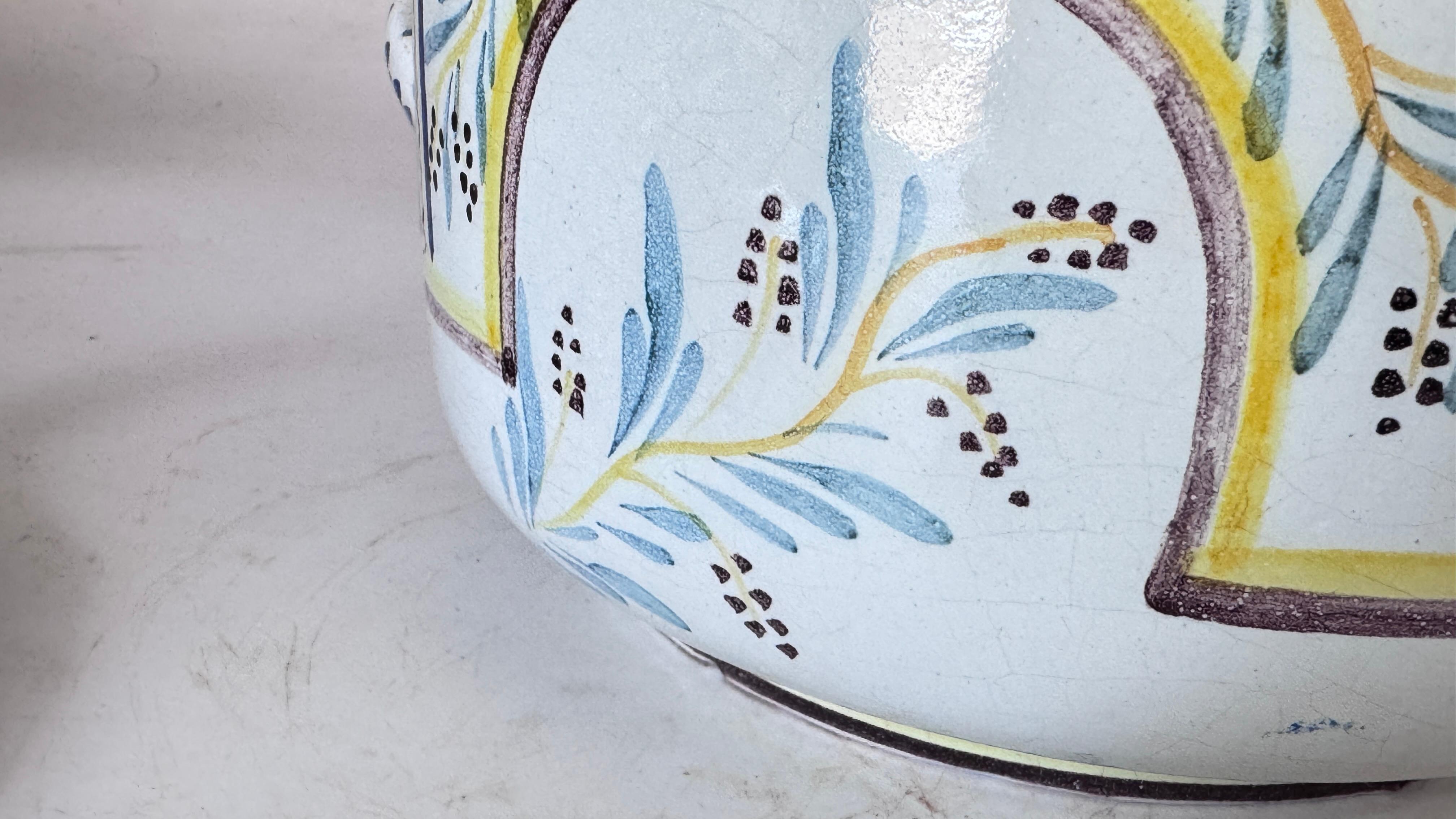 French Hand-Painted Faience Terrine – Rustic Provençal Style – Bird & Botanical For Sale 5