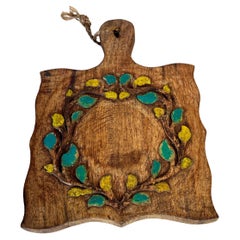 Vintage French Decorative Wooden Board – Hand-Painted Floral Design – 1960s