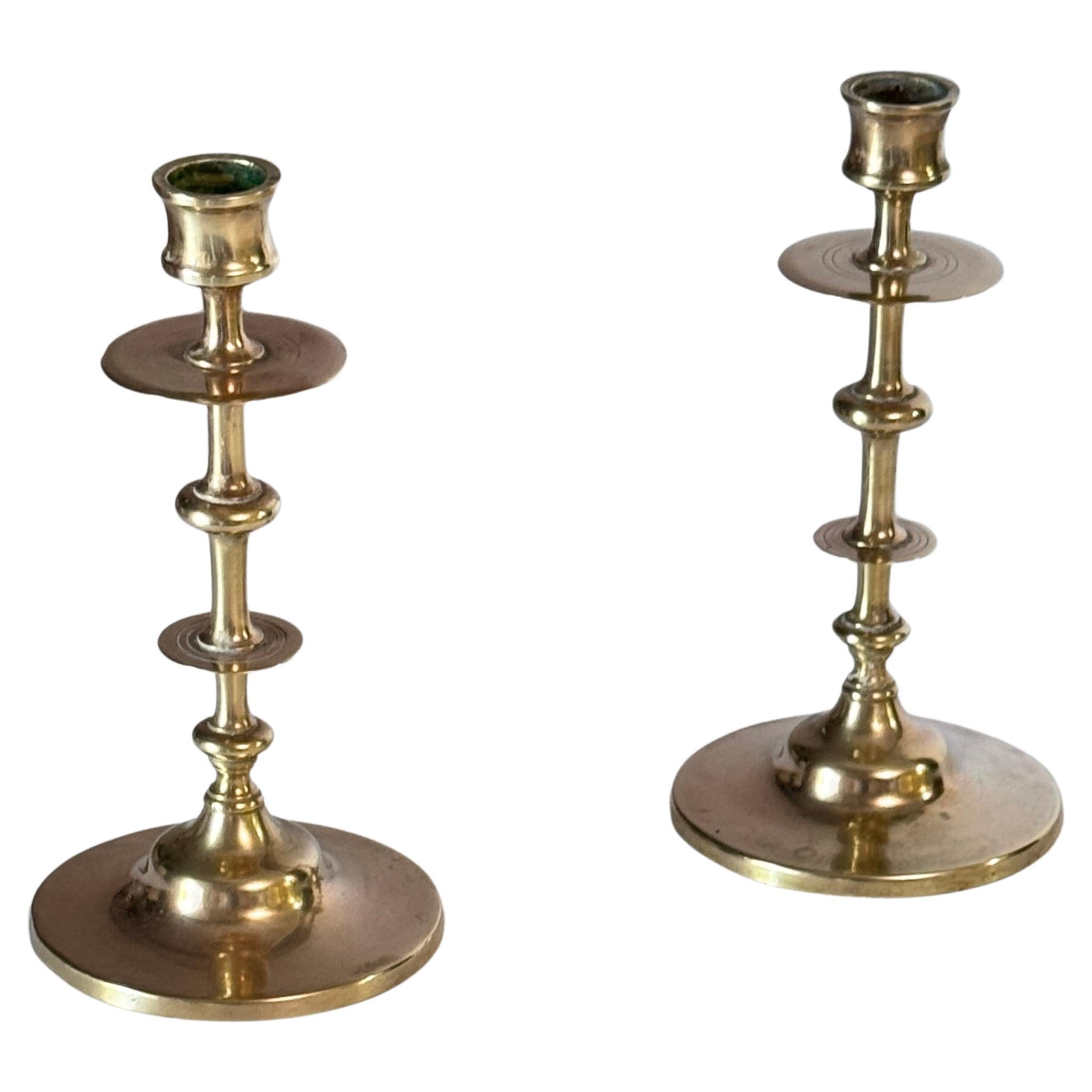 Pair of 19th Century French Solid Brass Candlesticks – Minimalist Design For Sale