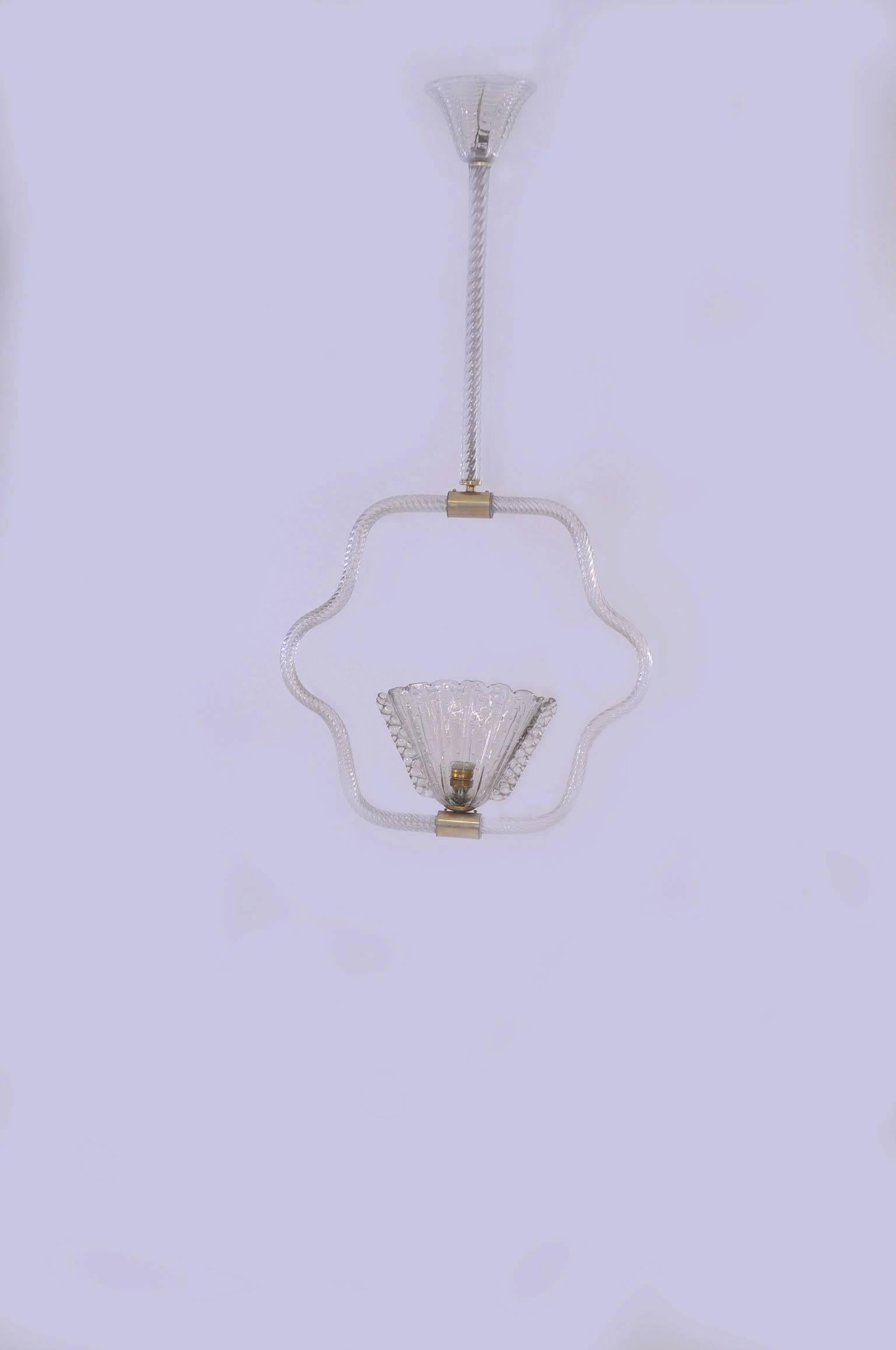 Art Deco Italian 1940s Glass Pendant Light by Barovier e Toso, Murano