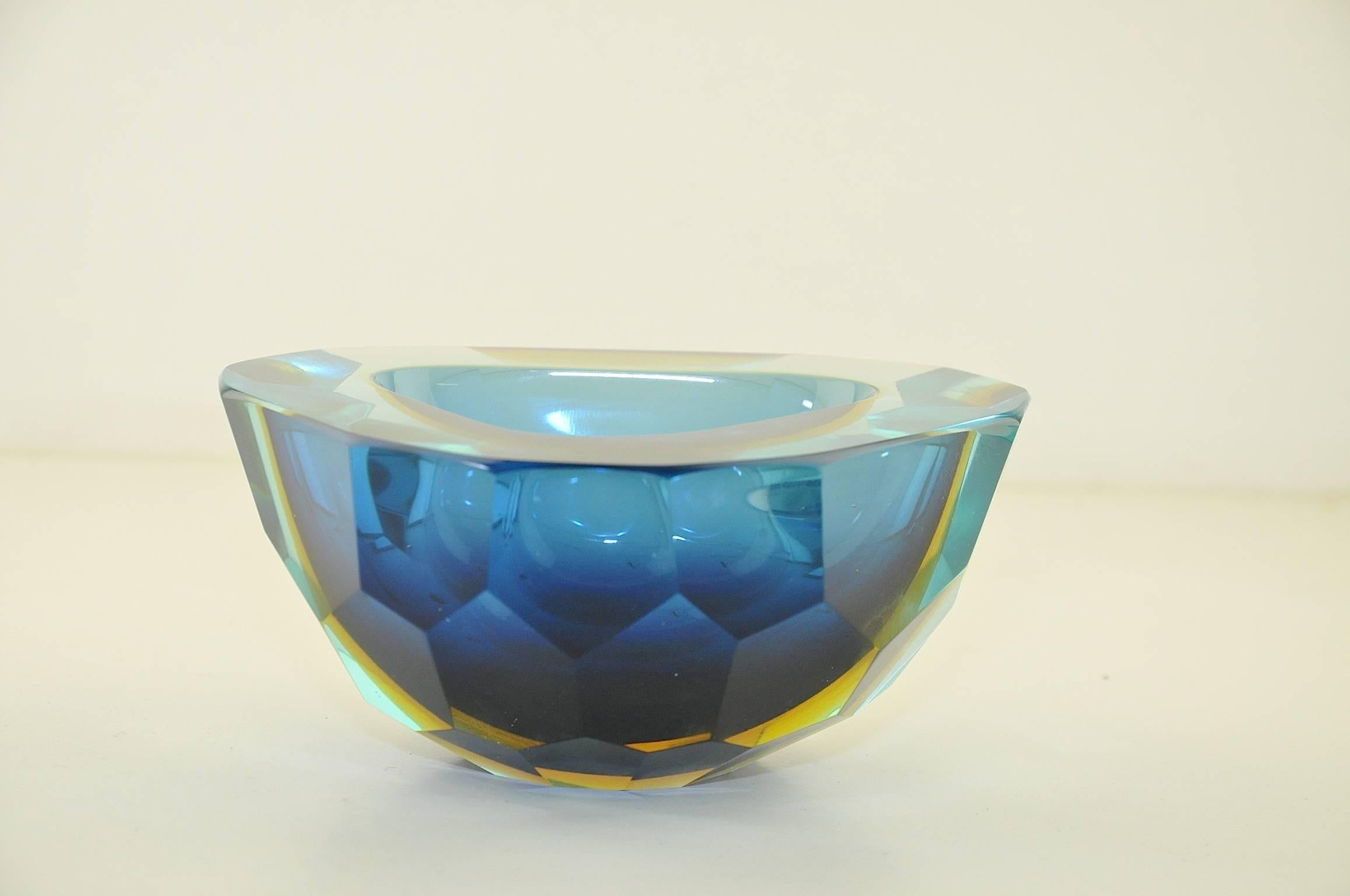 Murano Glass Murano Faceted Glass 1950 Italian Diamond Shaped Large Ashtray by Flavio Poli