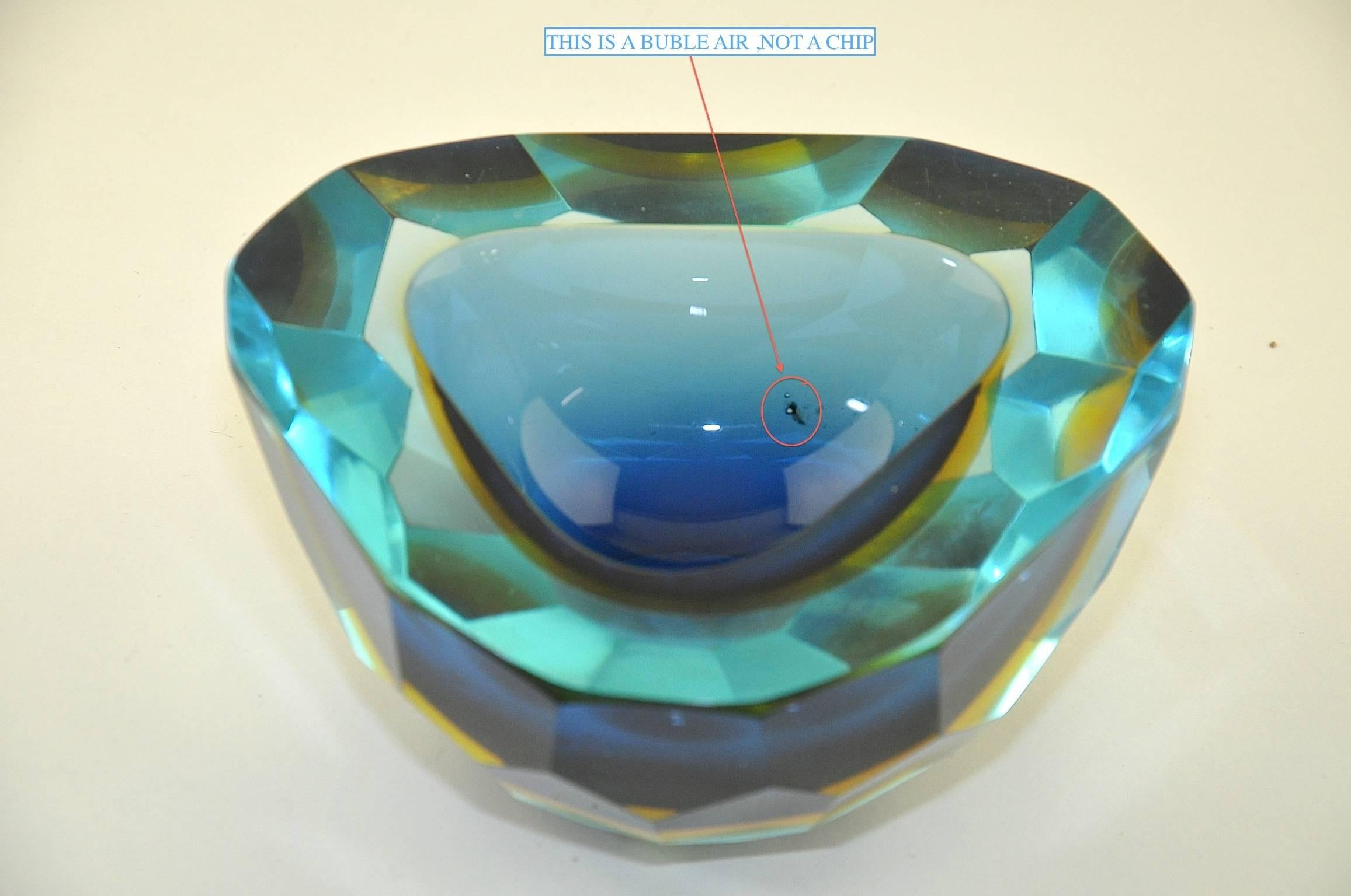 Murano Faceted Glass 1950 Italian Diamond Shaped Large Ashtray by Flavio Poli 1