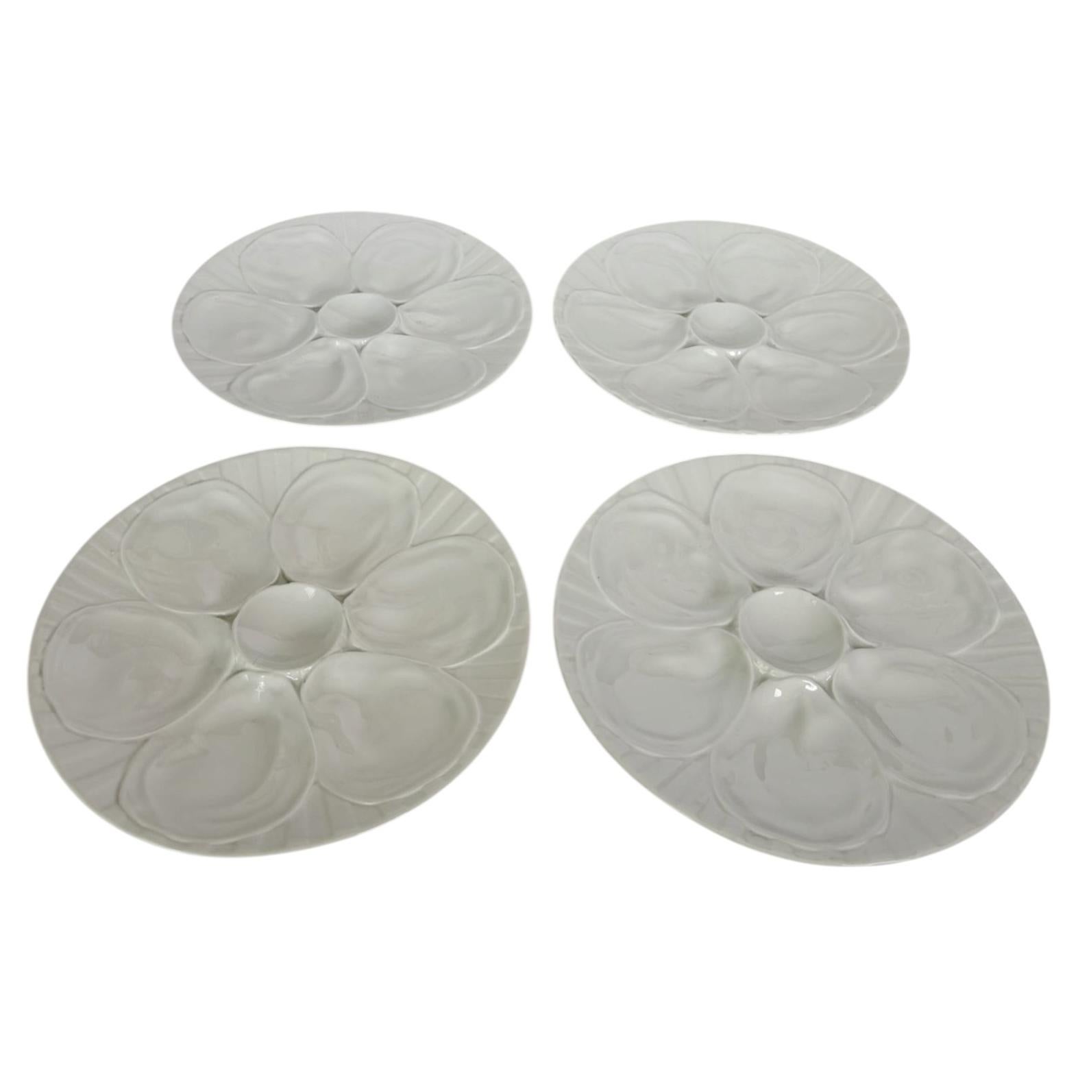 Set of 4 Majolica Plates in White Ceramic, France, 1980s