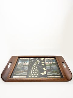 Vassoio in legno con decorazione raffigurante Rio de Janeiro, anni '70