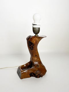 Lampada da tavolo in legno d'ulivo in stile brutalista, Francia, anni '60