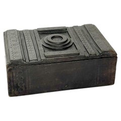 Black Embossed Leather Box, France, 1950s
