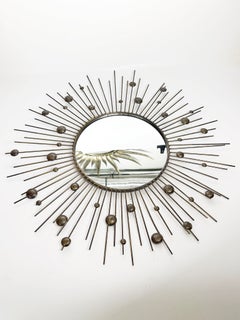 Round Mirror with Iron Rod, France, 1980s