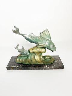Bronzo e  Scultura in marmo raffigurante un pesce, Francia, anni ’50