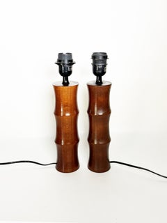 Coppia di lampade da tavolo cilindriche in legno, Francia, anni '90