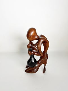 Wooden Sculpture of a Crouching Woman, France, 1970s
