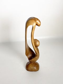 Brown Wooden Sculpture of a Woman and Child, France