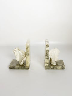 Pair of Marble Bookends with Stucco Fish Decoration, France, 1970s