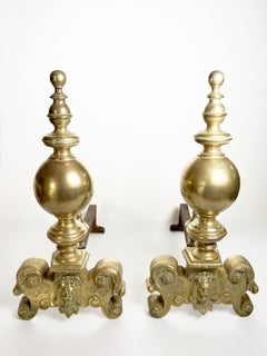 Pair of Brass and Cast Iron Andirons, France, 19th Century